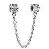 PANDORA 790385-07 Silver Flower Charm With Safety Chain