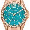 Fossil Riley Multi-Function Rose Gold-Tone Turquoise Dial ES3385 Womens Watch
