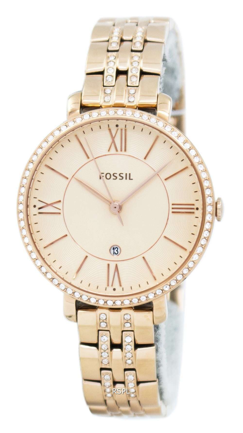 Fossil Jacqueline Quartz Rose Gold Crystals Accents ES3546 Womens Watch