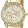 Fossil Stella Multi-Function Crystals Champagne Dial Gold-Tone ES3589 Womens Watch