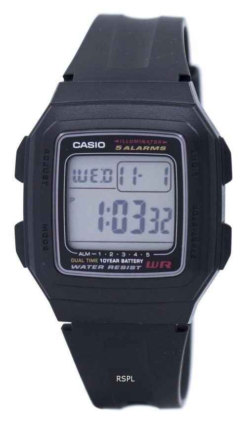 Casio Digital 5 Alarms Dual Time Illuminator F-201WA-1ADF F201WA-1ADF Men's Watch