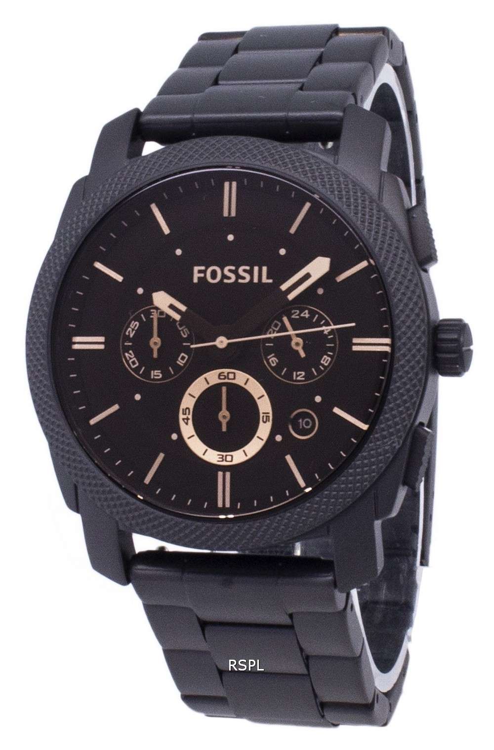 Fossil Machine Mid-Size Chronograph Black IP Stainless Steel FS4682 Mens Watch