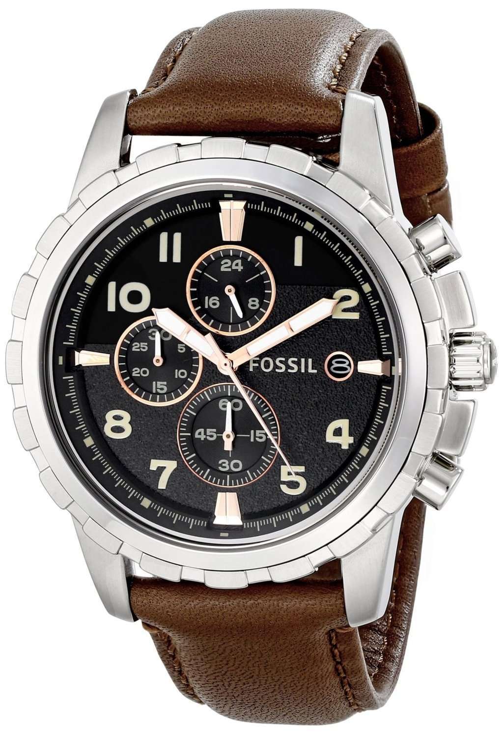 Fossil Dean Quartz Chronograph Black Dial Brown Leather FS4828 Mens Watch