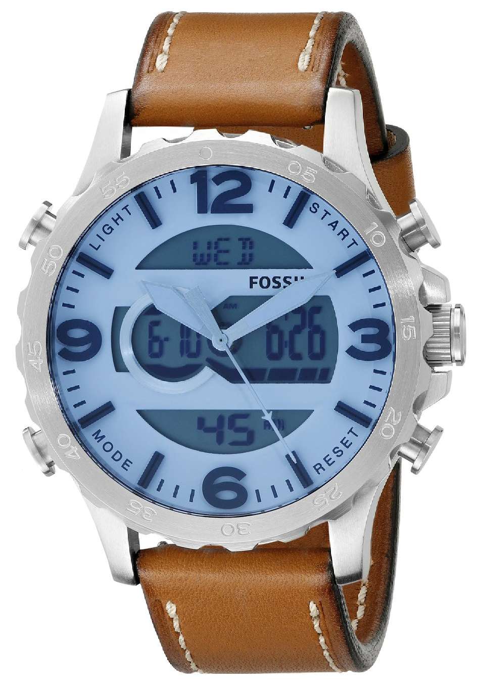 Fossil Nate Analog-Digital Quartz Brown Leather Strap JR1492 Mens Watch