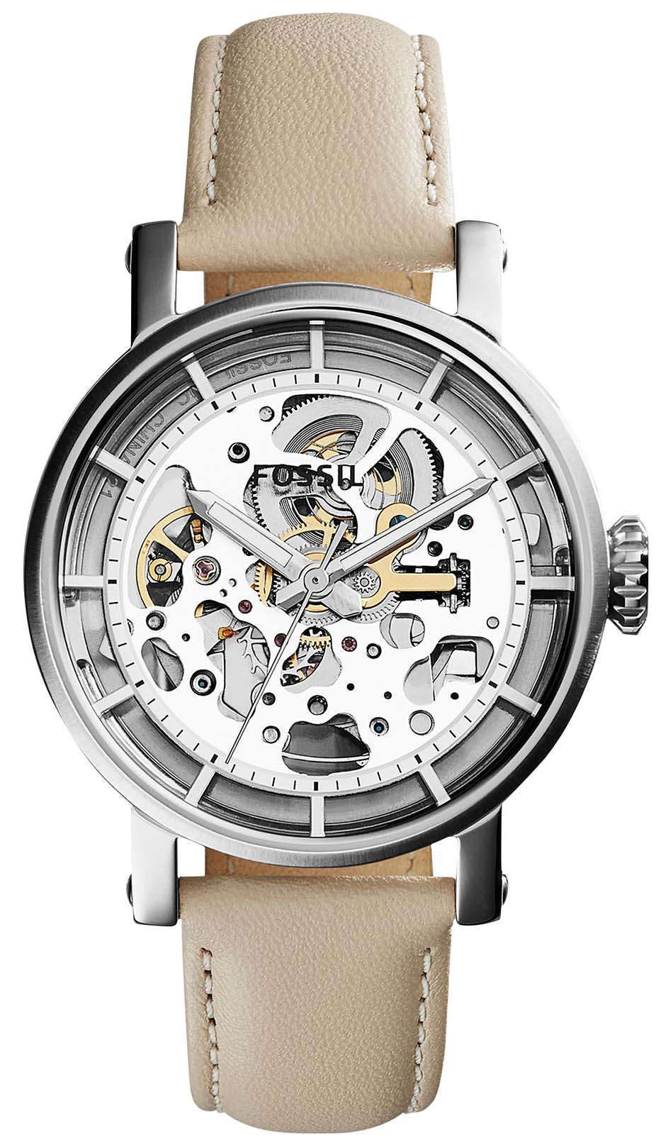 Fossil Original Boyfriend Automatic Skeleton Dial Beige Leather ME3069 Womens Watch