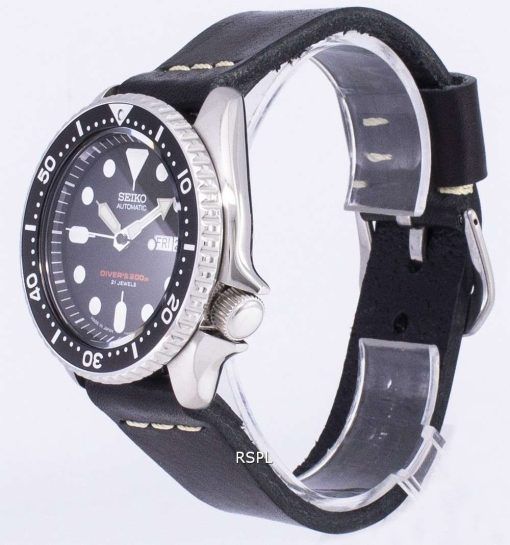 Seiko Automatic SKX007J1-LS14 Diver's 200M Japan Made Black Leather Strap Men's Watch