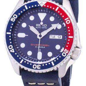Seiko Automatic SKX009J1-LS15 Diver's 200M Dark Blue Leather Strap Men's Watch