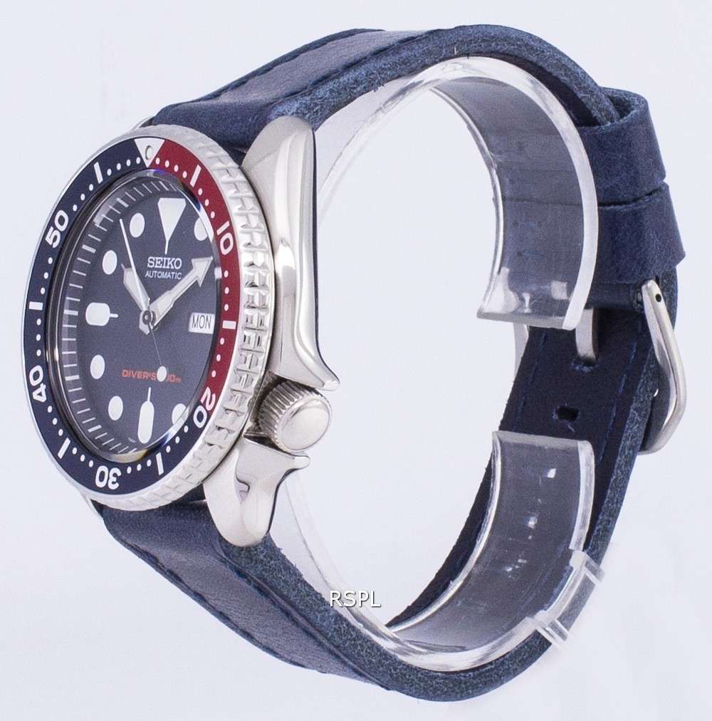 Seiko Automatic SKX009K1-LS13 Diver's 200M Dark Blue Leather Strap Men's  Watch - Zetamarket