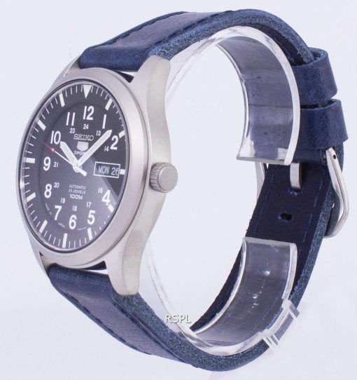 Seiko 5 Sports SNZG15J1-LS13 Japan Made Dark Blue Leather Strap Men's Watch