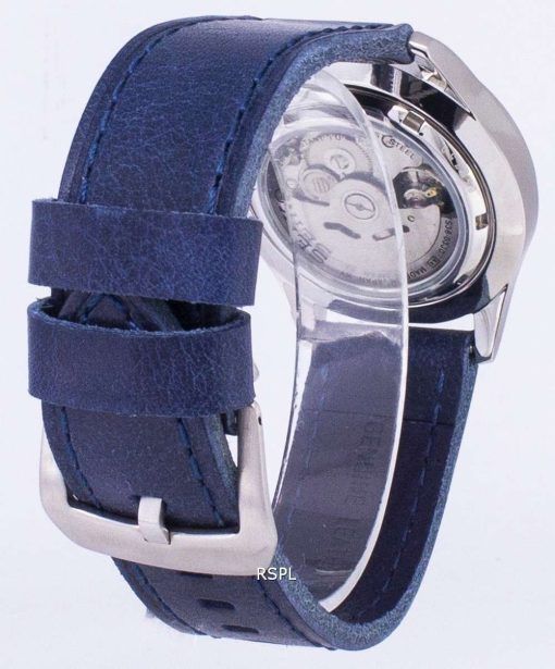 Seiko 5 Sports SNZG15J1-LS13 Japan Made Dark Blue Leather Strap Men's Watch