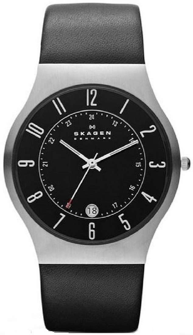 Skagen Grenen Classic Black Dial Black Leather 233XXLSLB Mens Watch