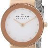 Skagen Freja White Dial Swarovski Stainless Steel Mesh Bracelet 358SRSC Womens Watch