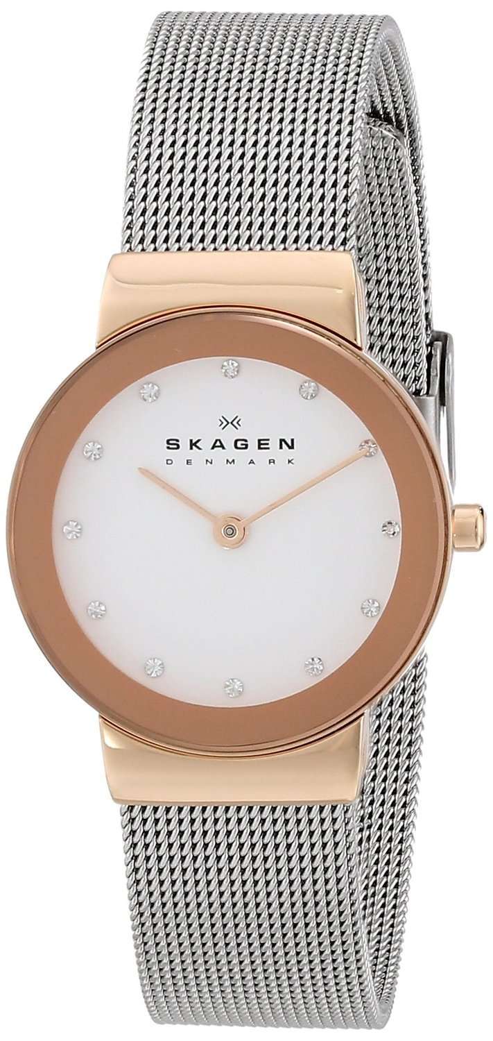 Skagen Freja White Dial Swarovski Stainless Steel Mesh Bracelet 358SRSC Womens Watch