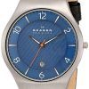 Skagen Grenen Blue Dial Perforated Black Leather SKW6148 Mens Watch
