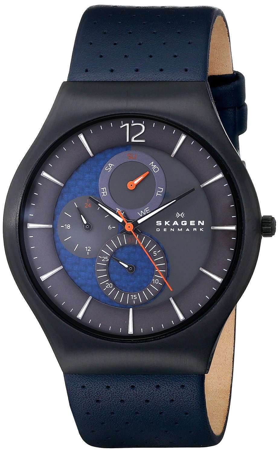 Skagen Grenen Perforated Blue Leather SKW6149 Mens Watch