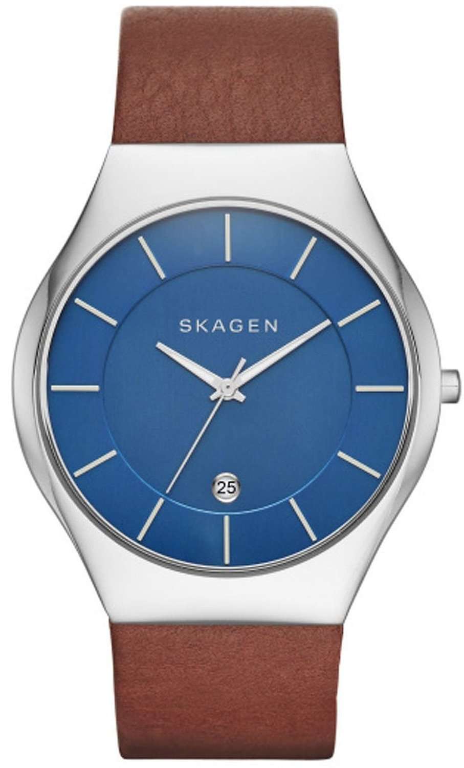 Skagen Grenen Quartz Blue Dial Leather Strap SKW6160 Mens Watch