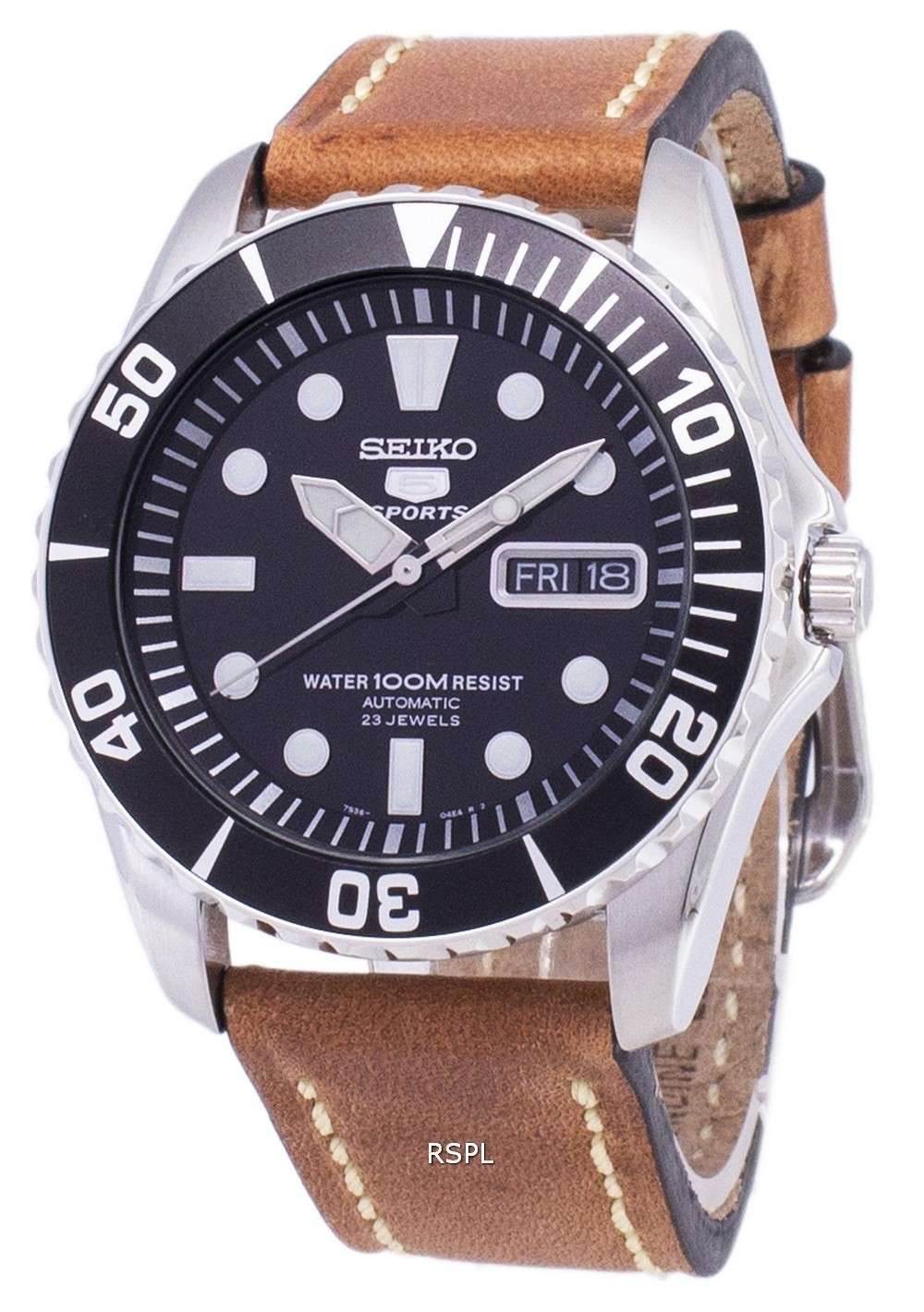 Seiko 5 Sports SNZF17K1-LS17 Automatic Brown Leather Strap Men's Watch -  Zetamarket