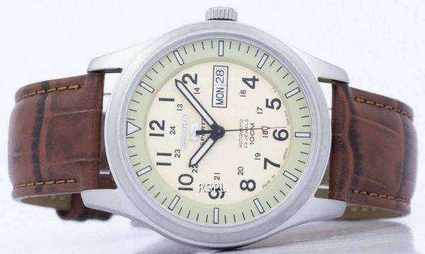 Seiko 5 Sports Military Automatic Japan Made Ratio Brown Leather SNZG07J1-LS7 Men's Watch