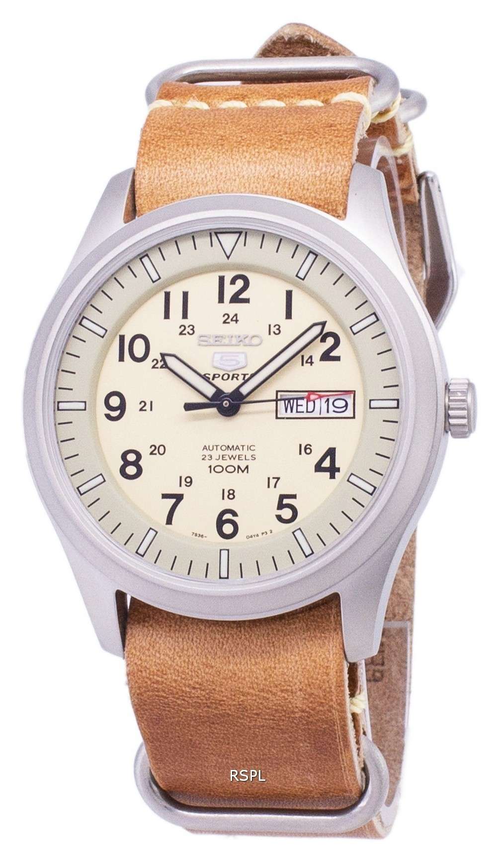 Seiko 5 Sports Automatic Military Cream Canvas Mens Watch SNZG07K1