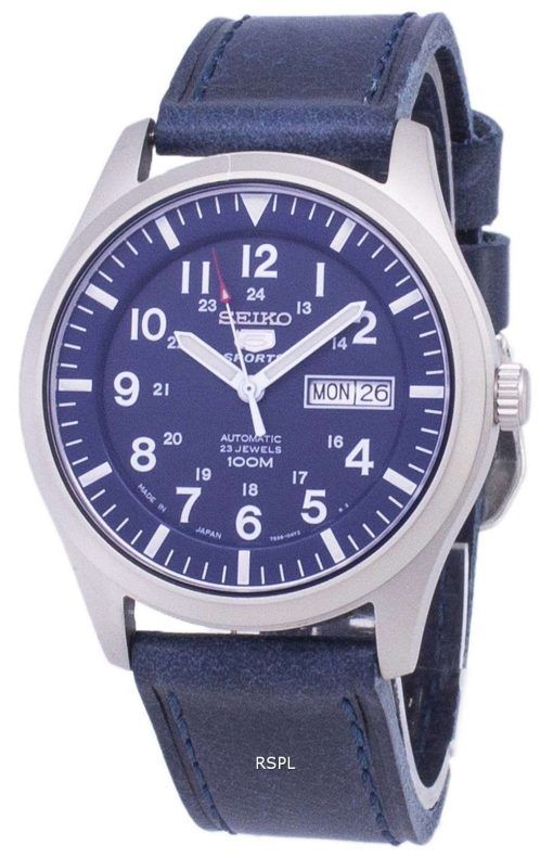 Seiko 5 Sports SNZG11J1-LS13 Japan Made Dark Blue Leather Strap Men's Watch