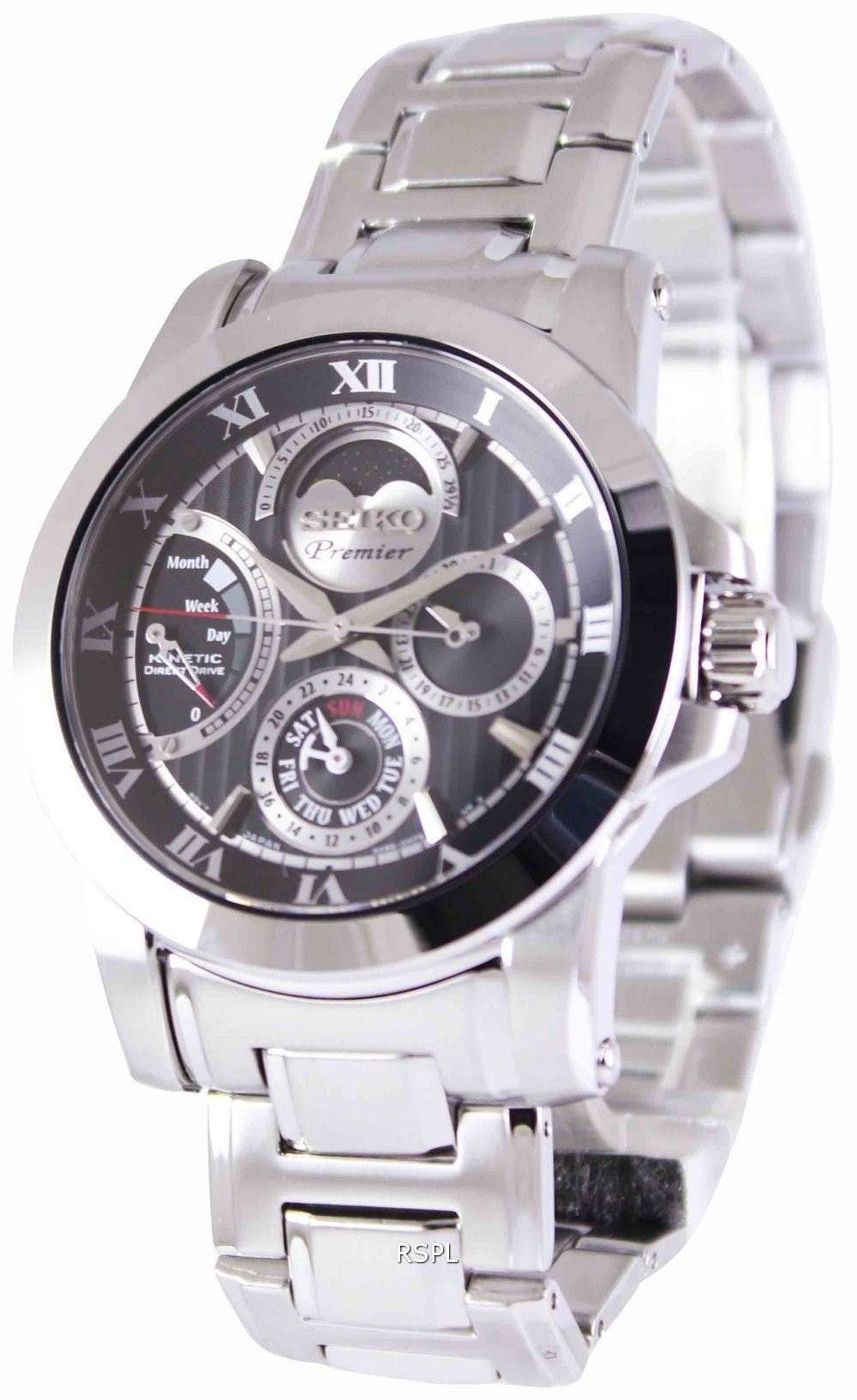 Seiko Premier Kinetic Direct Drive Moon Phase SRX013P1 SRX013P Mens Watch
