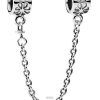 PANDORA 790385 Silver Flower Charm With Safety Chain