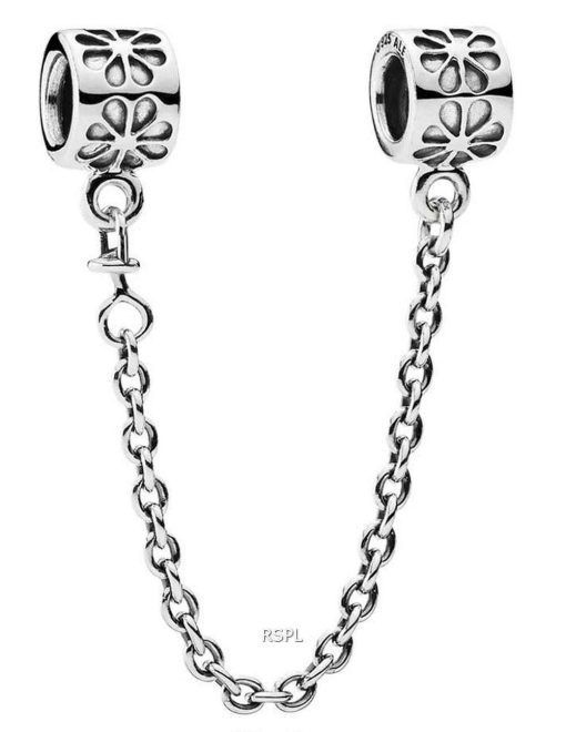 PANDORA 790385 Silver Flower Charm With Safety Chain