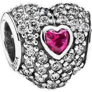 PANDORA 791168SRU Red Pave Tripple Heart Charm Women's