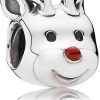 PANDORA 791781EN39 Reindeer Silver Charm With Red Enamel Women's