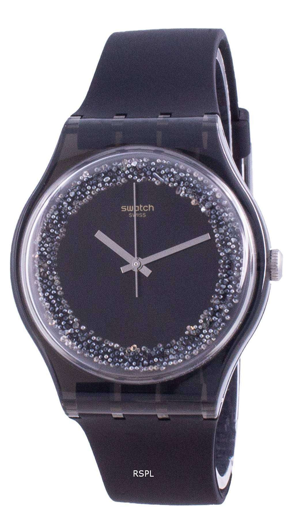 Swatch Darksparkles Black Dial Silicone Strap Quartz SUOB156 Womens Watch