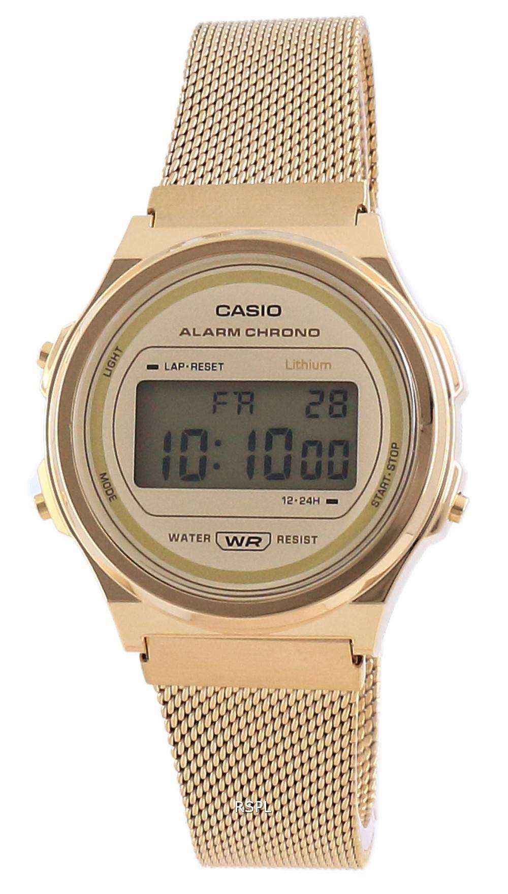 Casio Youth Vintage Gold Tone Stainless Steel Digital A171WEMG-9A Unisex Watch