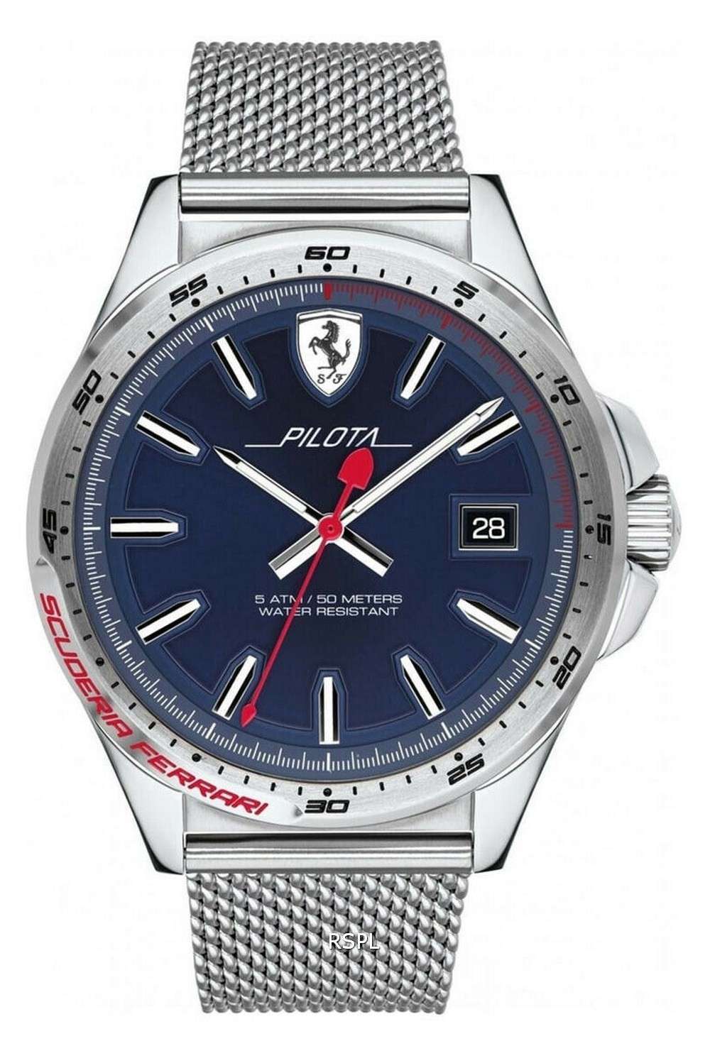 Ferrari Scuderia Pilota Blue Dial Stainless Steel Quartz 0830491 Mens Watch