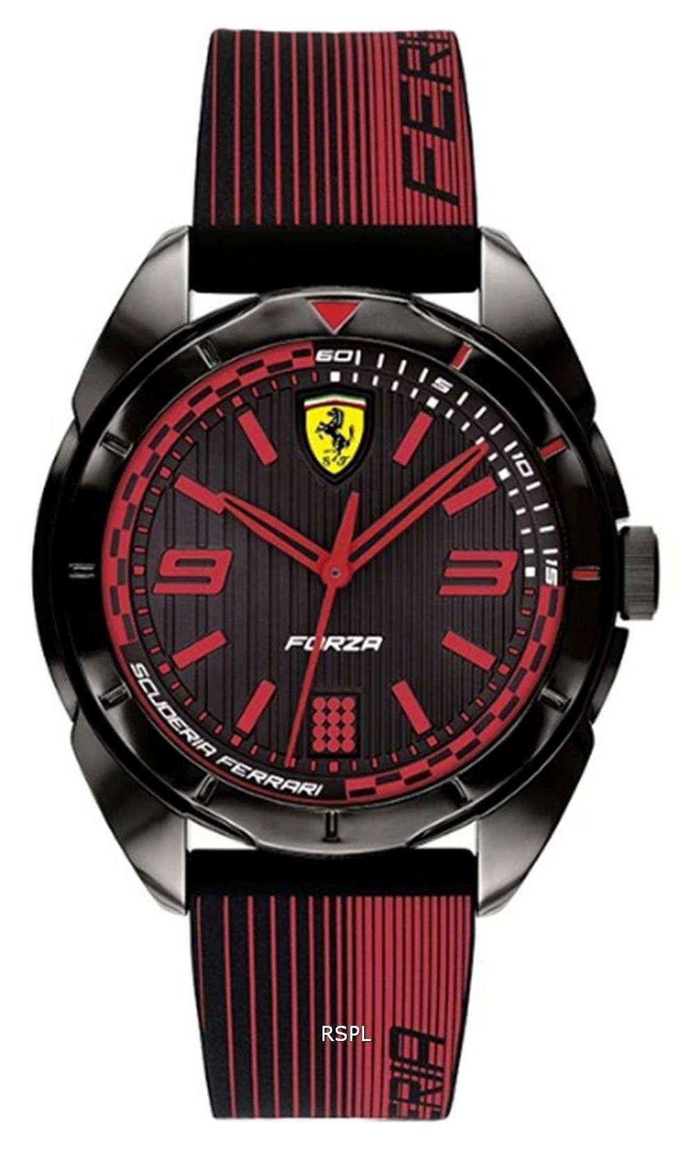 Ferrari Scuderia Forza Black Dial Silicon Band Quartz 0840034 Mens Watch