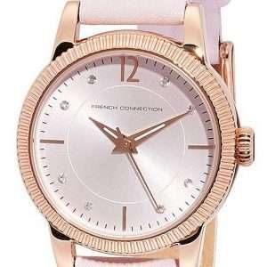 French Connection Crystal Accents Leather Strap Quartz FCS1006P Womens Watch