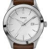 Timex Torrington Silver Dial Leather Strap Quartz TW2R90300 Mens Watch