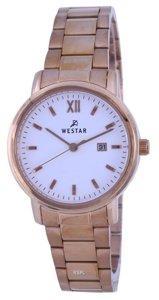 Westar White Dial Rose Gold Tone Stainless Steel Quartz 40245 PPN 601 Womens Watch