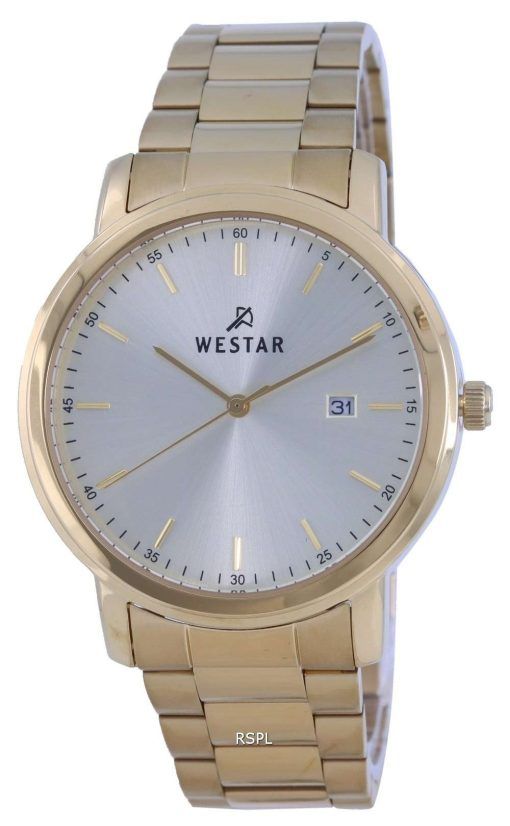 Westar Silver Dial Gold Tone Stainless Steel Quartz 50243 GPN 102 Mens Watch