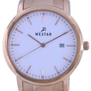 Westar White Dial Rose Gold Tone Stainless Steel Quartz 50243 PPN 601 Mens Watch