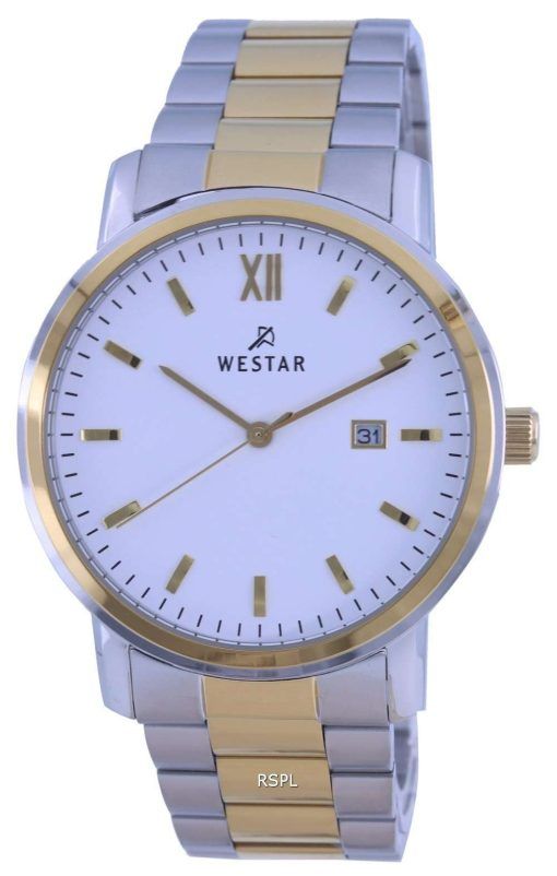 Westar White Dial Two Tone Stainless Steel Quartz 50245 CBN 101 Mens Watch