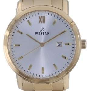 Westar Silver Dial Gold Tone Stainless Steel Quartz 50245 GPN 102 Mens Watch