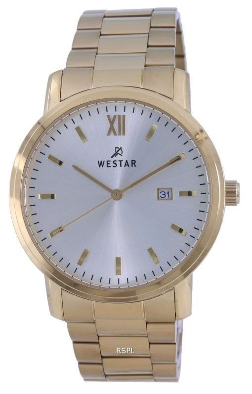 Westar Silver Dial Gold Tone Stainless Steel Quartz 50245 GPN 102 Mens Watch