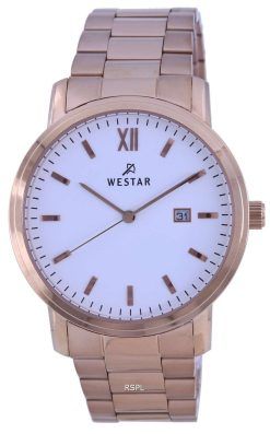 Westar White Dial Rose Gold Tone Stainless Steel Quartz 50245 PPN 601 Mens Watch