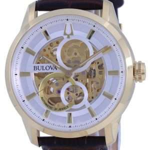 Bulova Classic Sutton Skeleton White Dial Leather Strap Automatic 97A138 Mens Watch