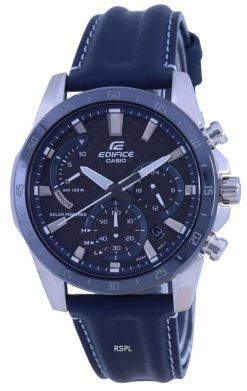 Casio Edifice Chronograph Leather Strap Solar EQS-930BL-2A EQS930BL-2 100M Mens Watch