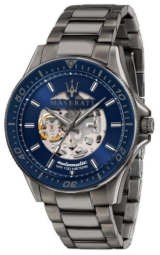 Maserati Sfida Skeleton Blue Dial Stainless Steel Automatic R8823140001 100M Mens Watch