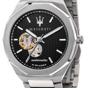 Maserati Stile Open Heart Black Dial Stainless Steel Automatic R8823142002 100M Mens Watch