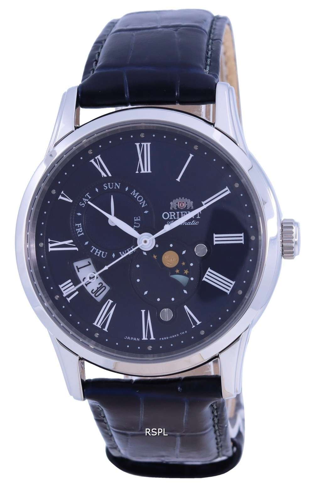Orient Sun Moon Blue Dial Leather Strap Automatic RA-AK0011D00C Mens Watch