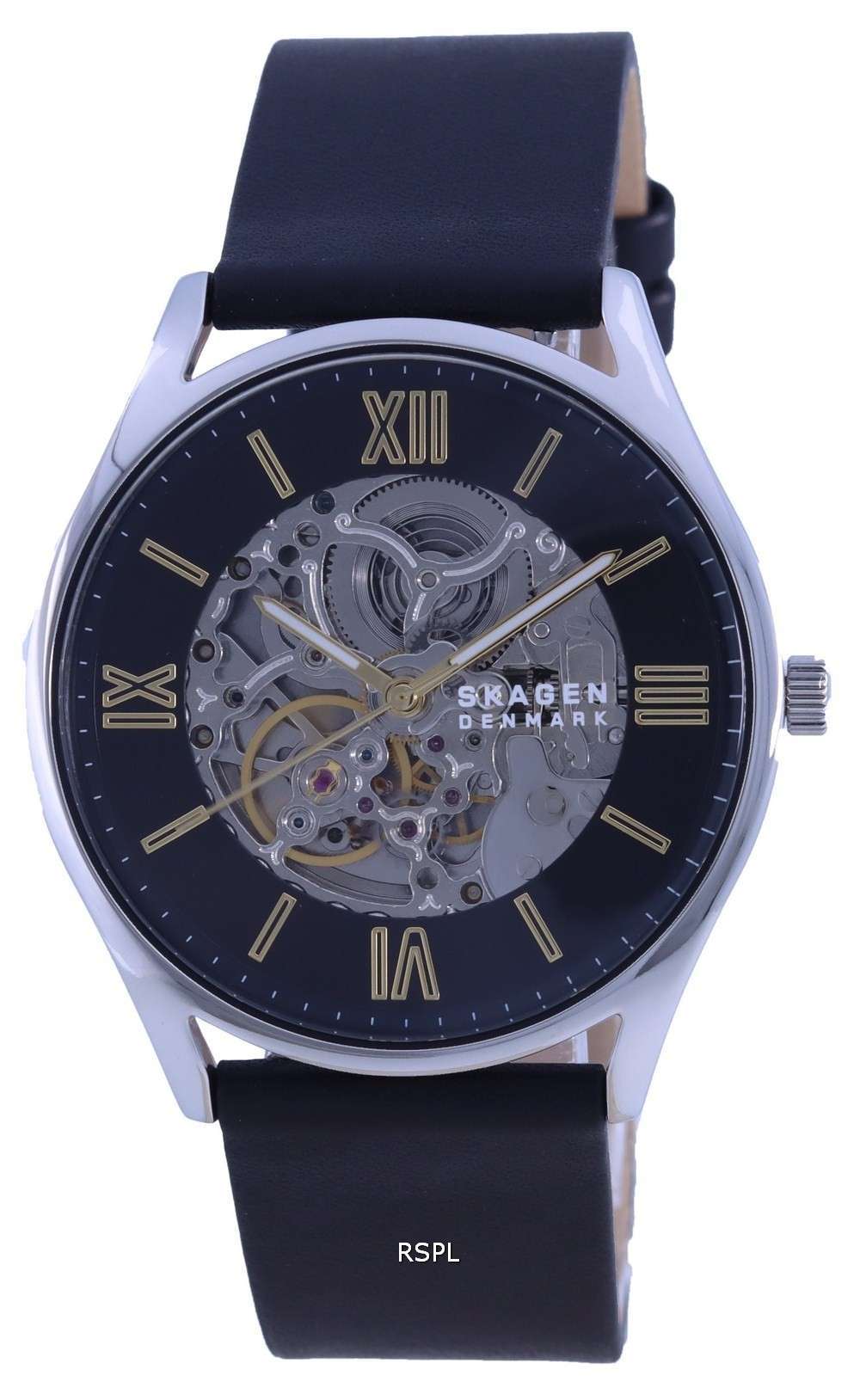 Skagen Holst Black Skelton Dial Leather Strap Automatic SKW6735 Mens Watch