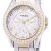 Fossil Riley Multifunction Silver And Gold Tone Crystal Dial ES3204 Womens Watch