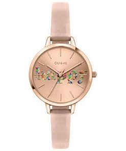 Oui & Me Petite Fleurette Rose Gold Sunray Dial Leather Strap Quartz ME010009 Women's Watch